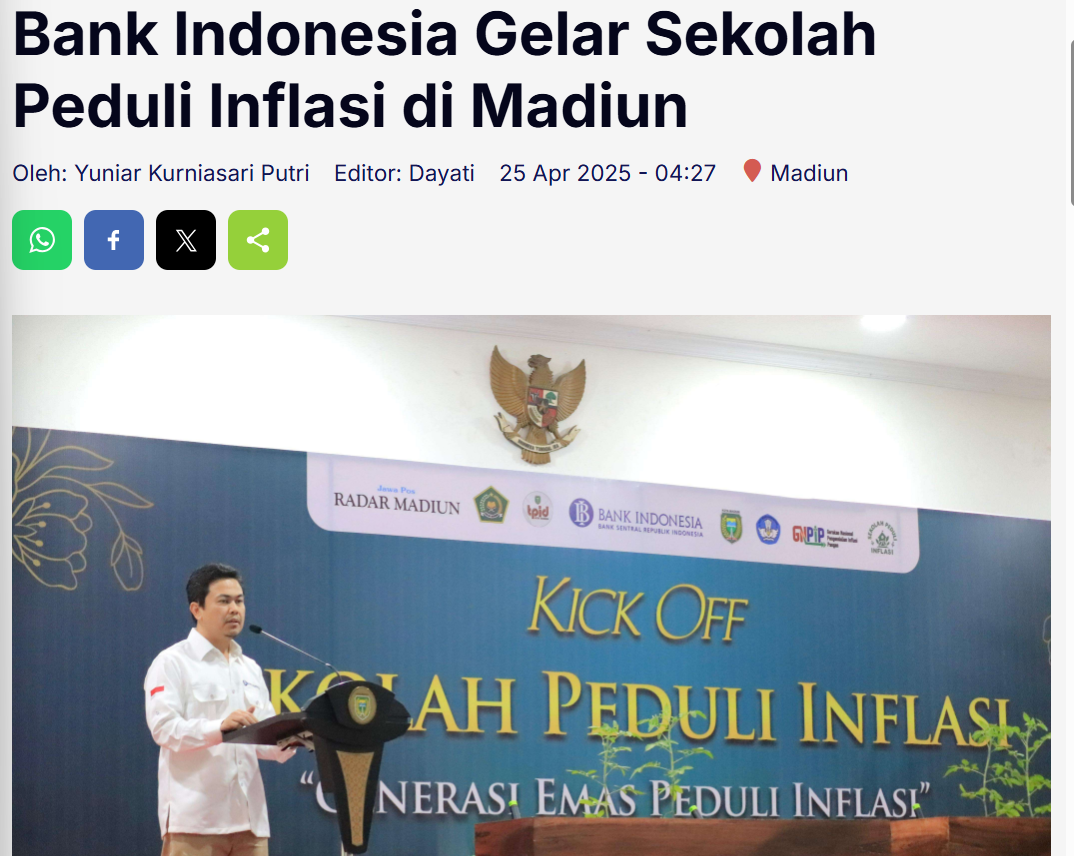 Bank Indonesia Gelar Sekolah Peduli Inflasi di Madiun