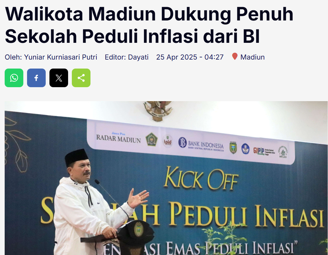 Walikota Madiun Dukung Penuh Sekolah Peduli Inflasi dari BI