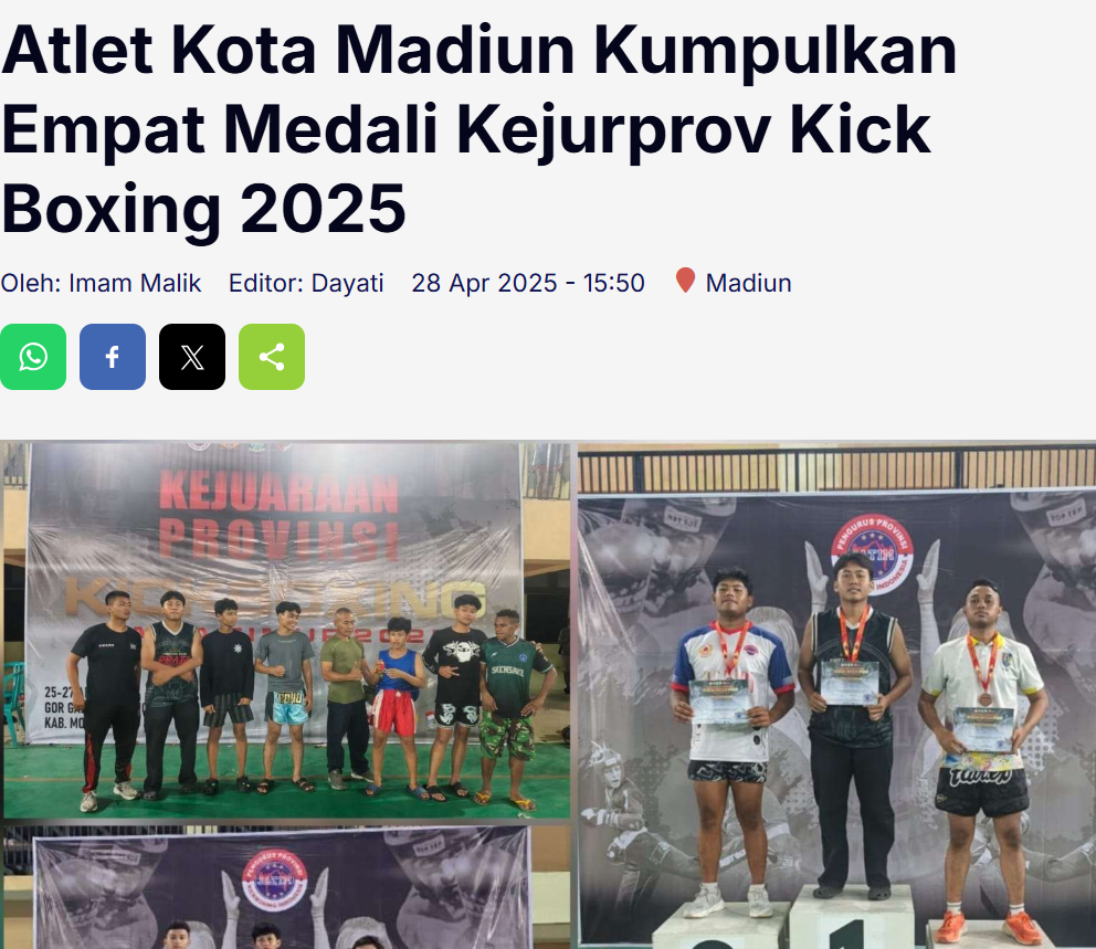 Atlet Kota Madiun Kumpulkan Empat Medali Kejurprov Kick Boxing 2025