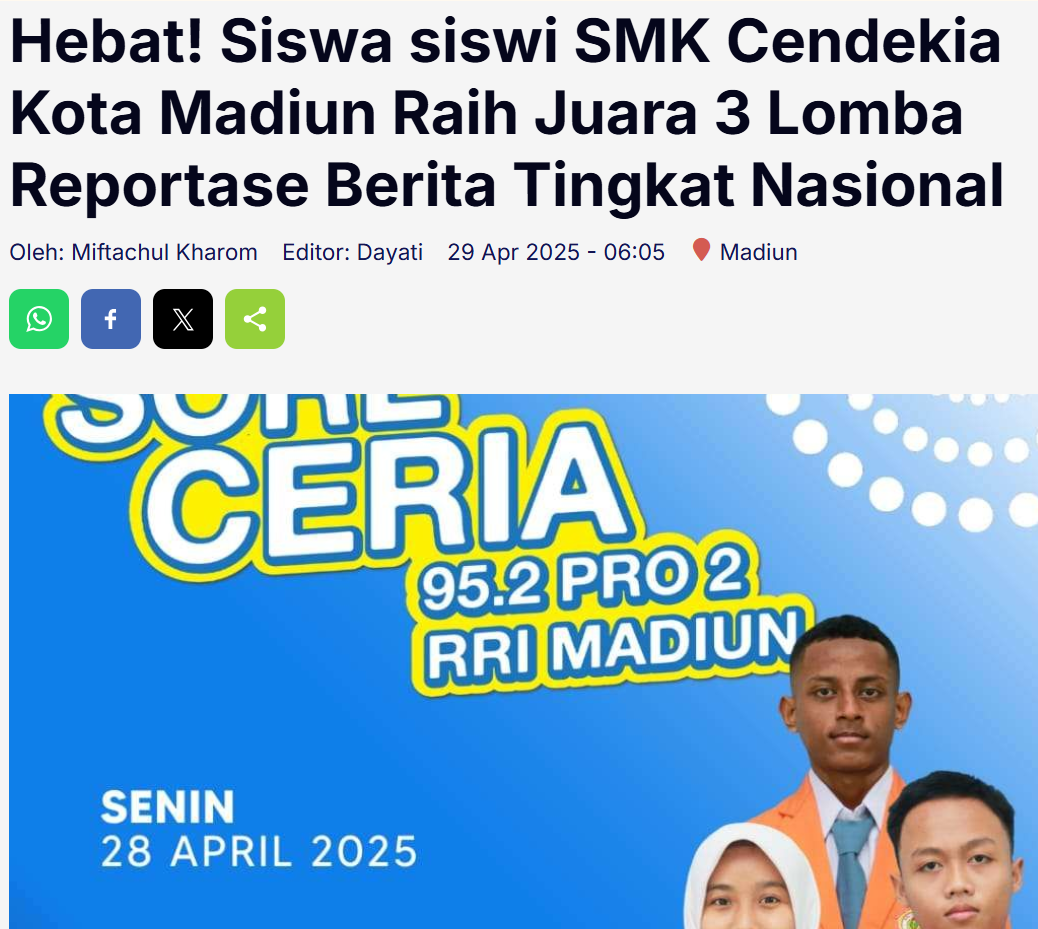 Hebat! Siswa siswi SMK Cendekia Kota Madiun Raih Juara 3 Lomba Reportase Berita Tingkat Nasional