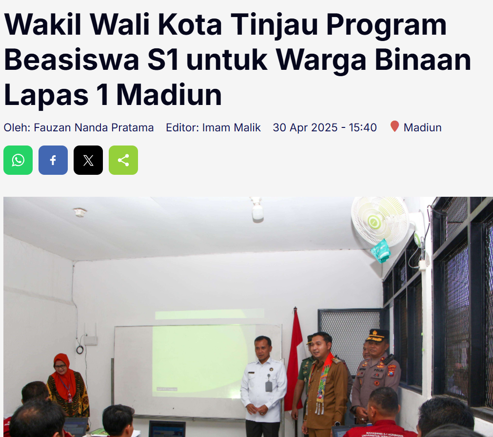 Wakil Wali Kota Tinjau Program Beasiswa S1 untuk Warga Binaan Lapas 1 Madiun