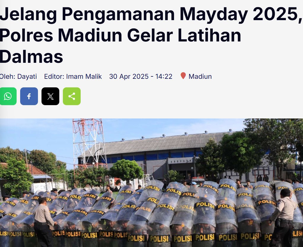 Jelang Pengamanan Mayday 2025, Polres Madiun Gelar Latihan Dalmas