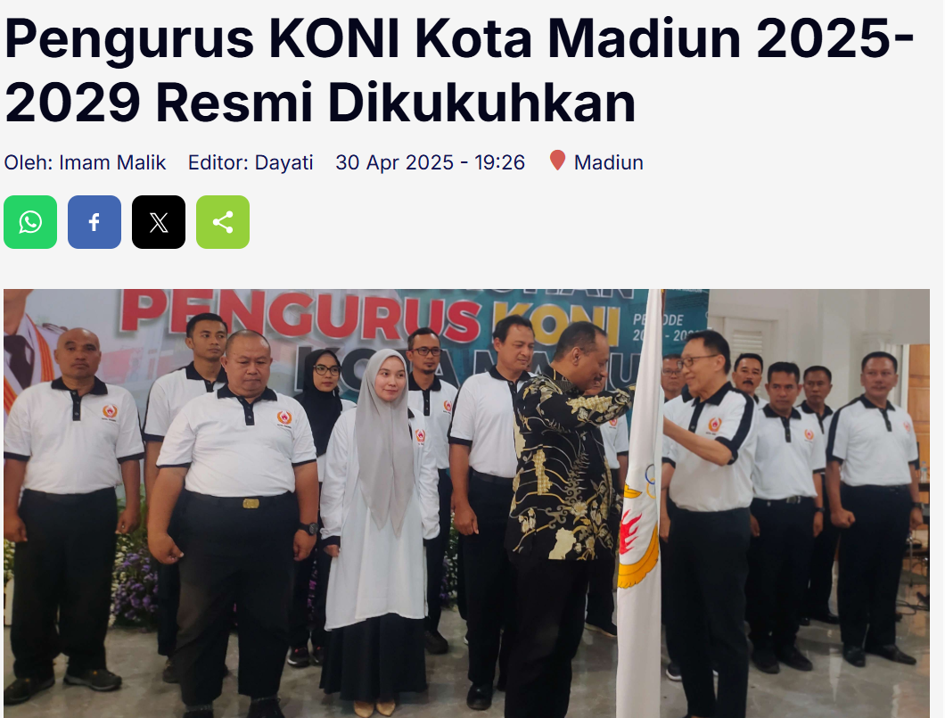 Pengurus KONI Kota Madiun 2025-2029 Resmi Dikukuhkan