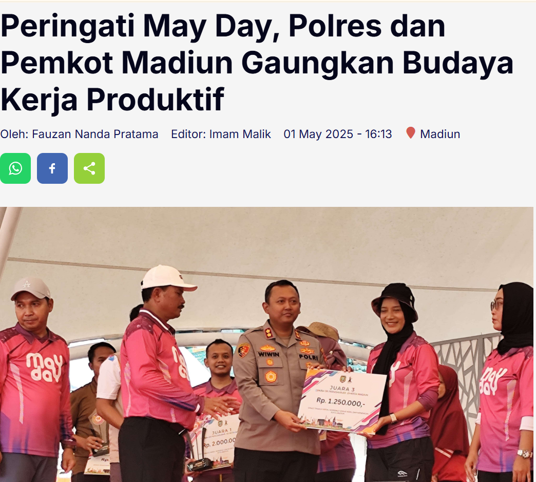 Peringati May Day, Polres dan Pemkot Madiun Gaungkan Budaya Kerja Produktif