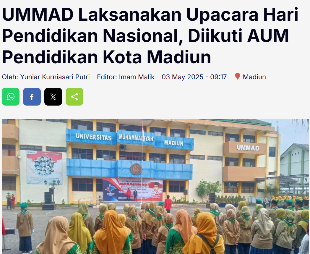 UMMAD Laksanakan Upacara Hari Pendidikan Nasional, Diikuti AUM Pendidikan Kota Madiun