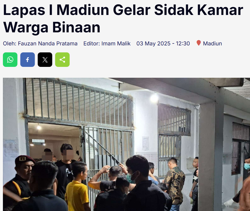 Lapas I Madiun Gelar Sidak Kamar Warga Binaan