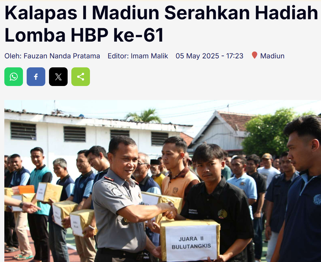 Kalapas I Madiun Serahkan Hadiah Lomba HBP ke-61