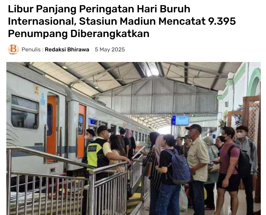 Libur Panjang Peringatan Hari Buruh Internasional, Stasiun Madiun Mencatat 9.395 Penumpang Diberangkatkan