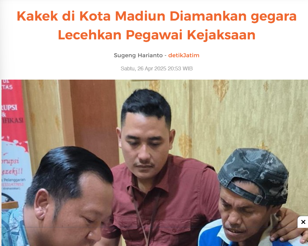 Kakek di Kota Madiun Diamankan gegara Lecehkan Pegawai Kejaksaan