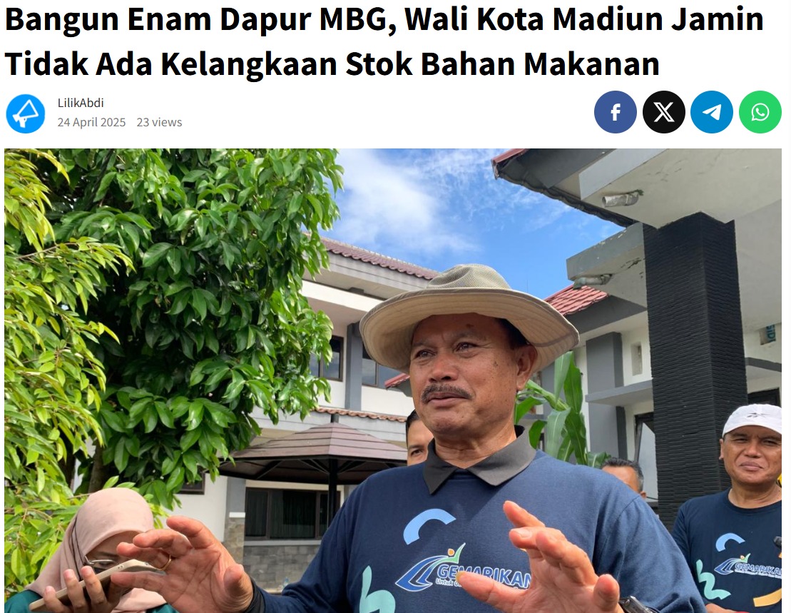 Bangun Enam Dapur MBG, Wali Kota Madiun Jamin Tidak Ada Kelangkaan Stok Bahan Makanan