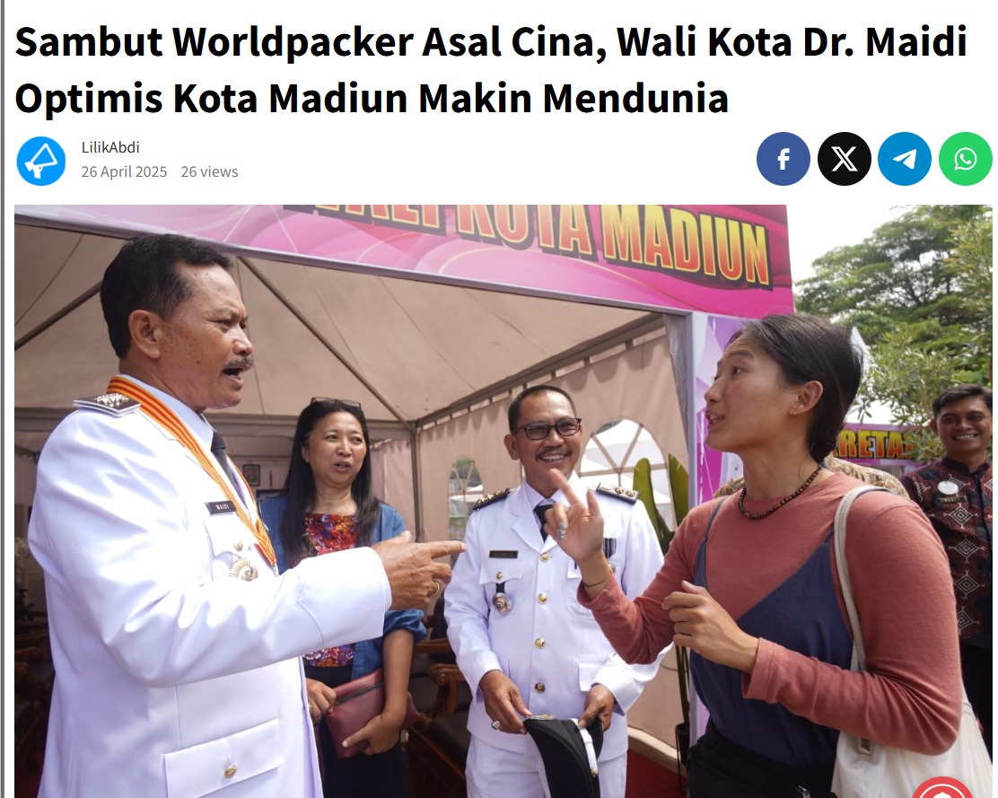 Sambut Worldpacker Asal Cina, Wali Kota Dr. Maidi Optimis Kota Madiun Makin Mendunia