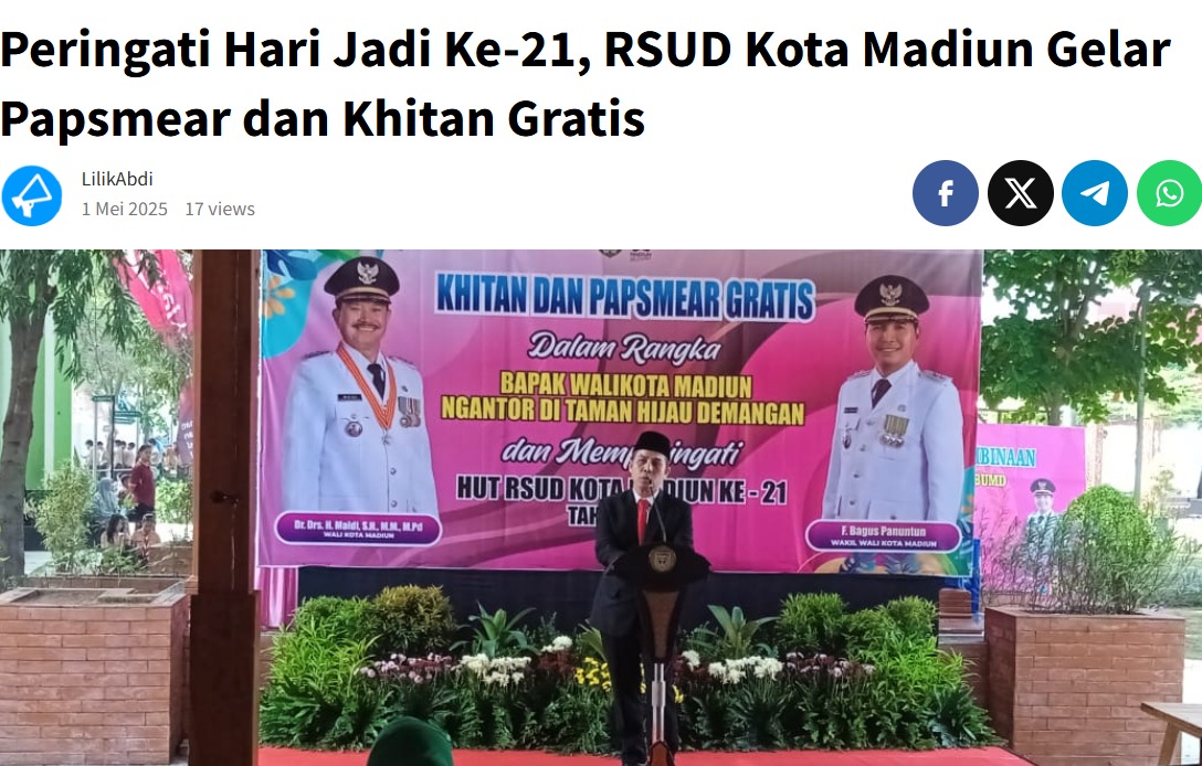 Peringati Hari Jadi Ke-21, RSUD Kota Madiun Gelar Papsmear dan Khitan Gratis
