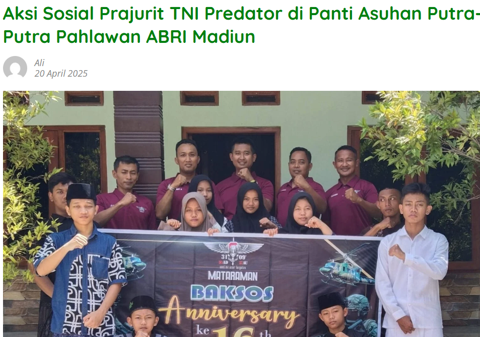 Aksi Sosial Prajurit TNI Predator di Panti Asuhan Putra-Putra Pahlawan ABRI Madiun