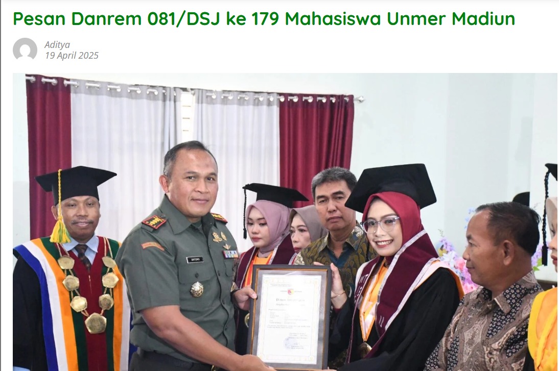 Pesan Danrem 081/DSJ ke 179 Mahasiswa Unmer Madiun