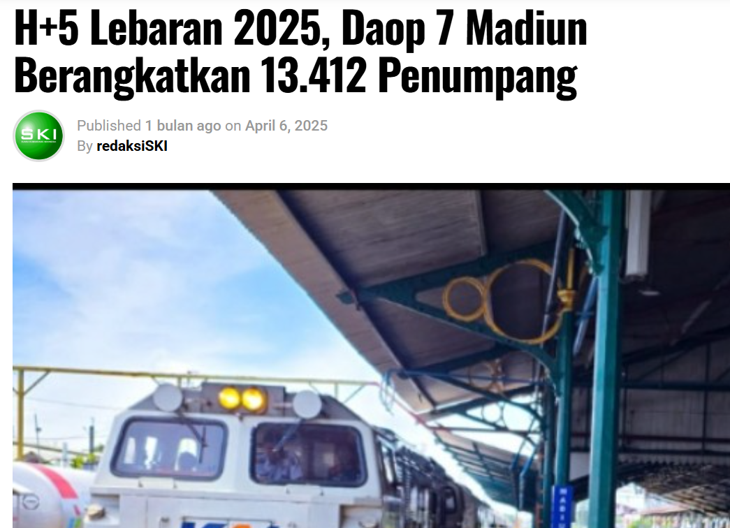 H+5 Lebaran 2025, Daop 7 Madiun Berangkatkan 13.412 Penumpang