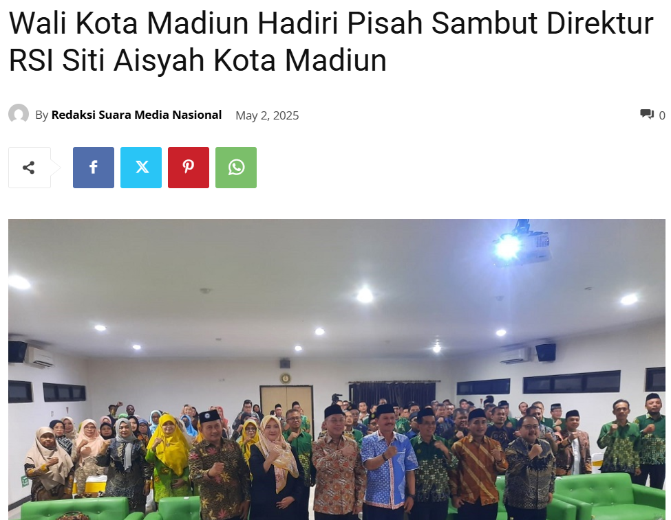 Wali Kota Madiun Hadiri Pisah Sambut Direktur RSI Siti Aisyah Kota Madiun