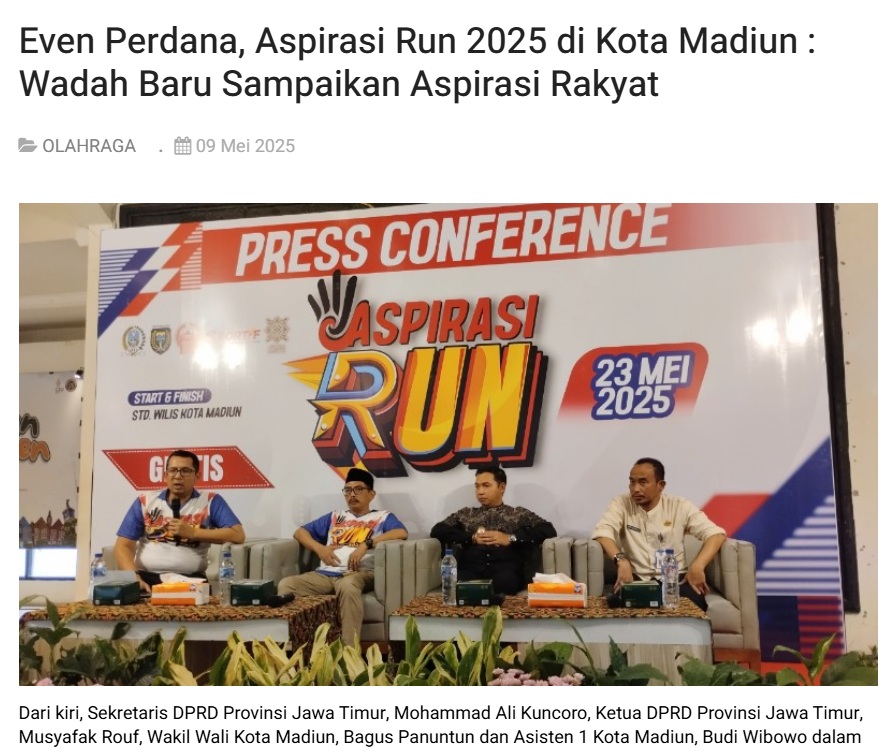 Even Perdana, Aspirasi Run 2025 di Kota Madiun : Wadah Baru Sampaikan Aspirasi Rakyat