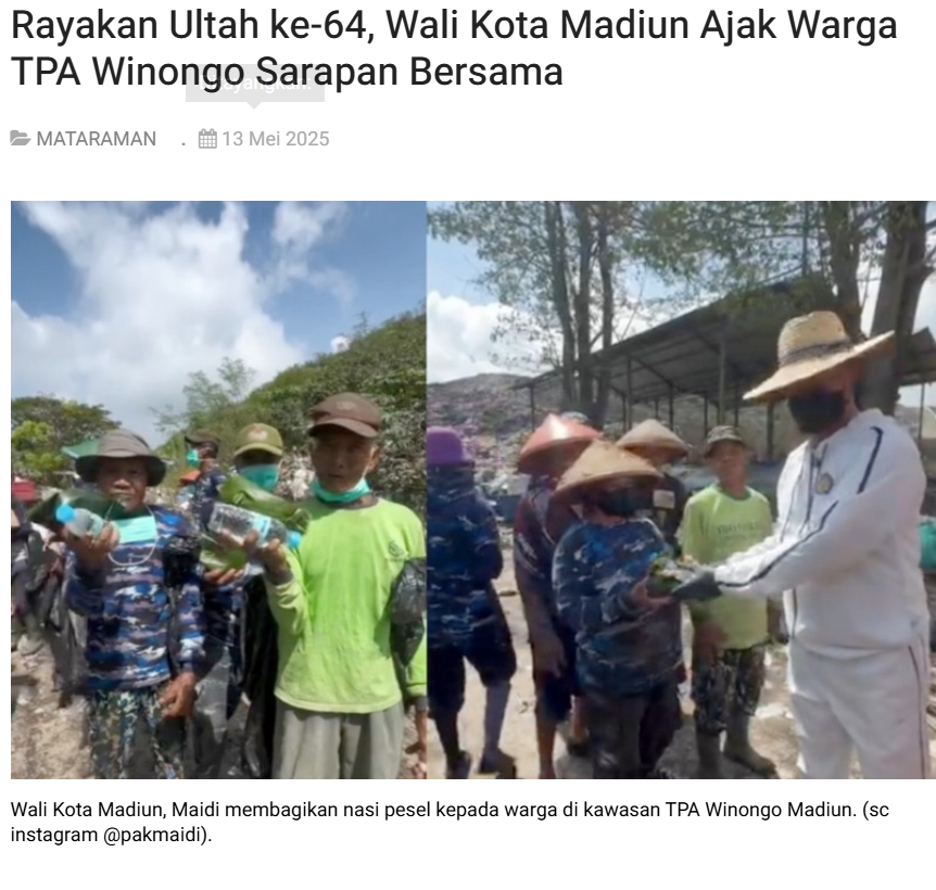 Rayakan Ultah ke-64, Wali Kota Madiun Ajak Warga TPA Winongo Sarapan Bersama