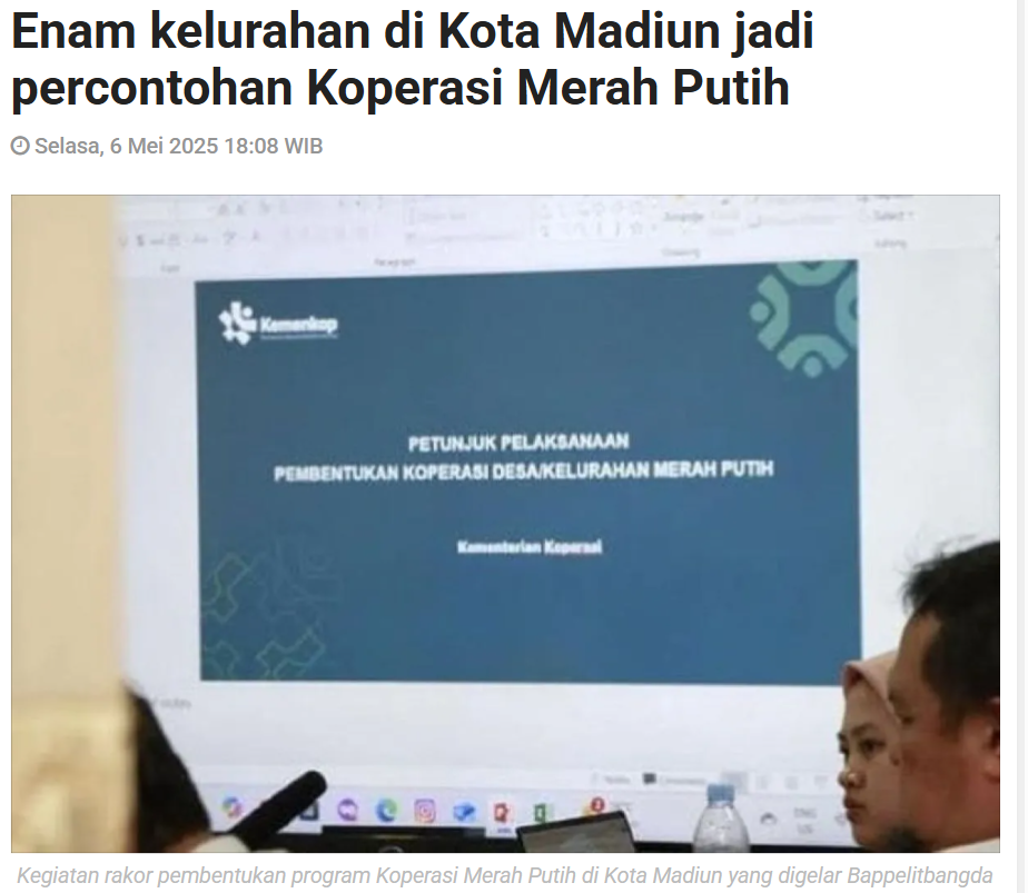 Enam kelurahan di Kota Madiun jadi percontohan Koperasi Merah Putih