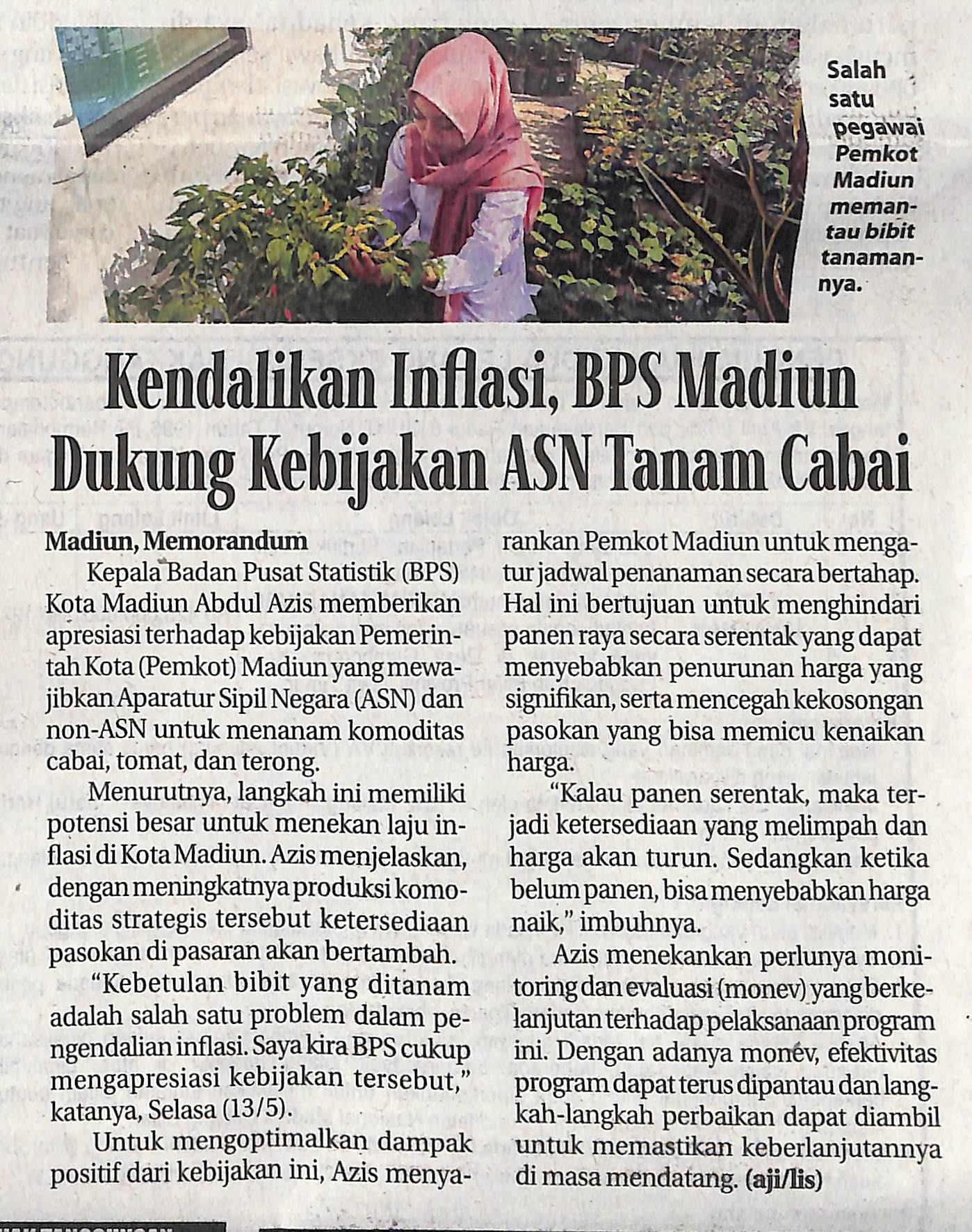 Kendalikan Inflasi, BPS Madiun Dukung Kebijakan ASN Tanam Cabai