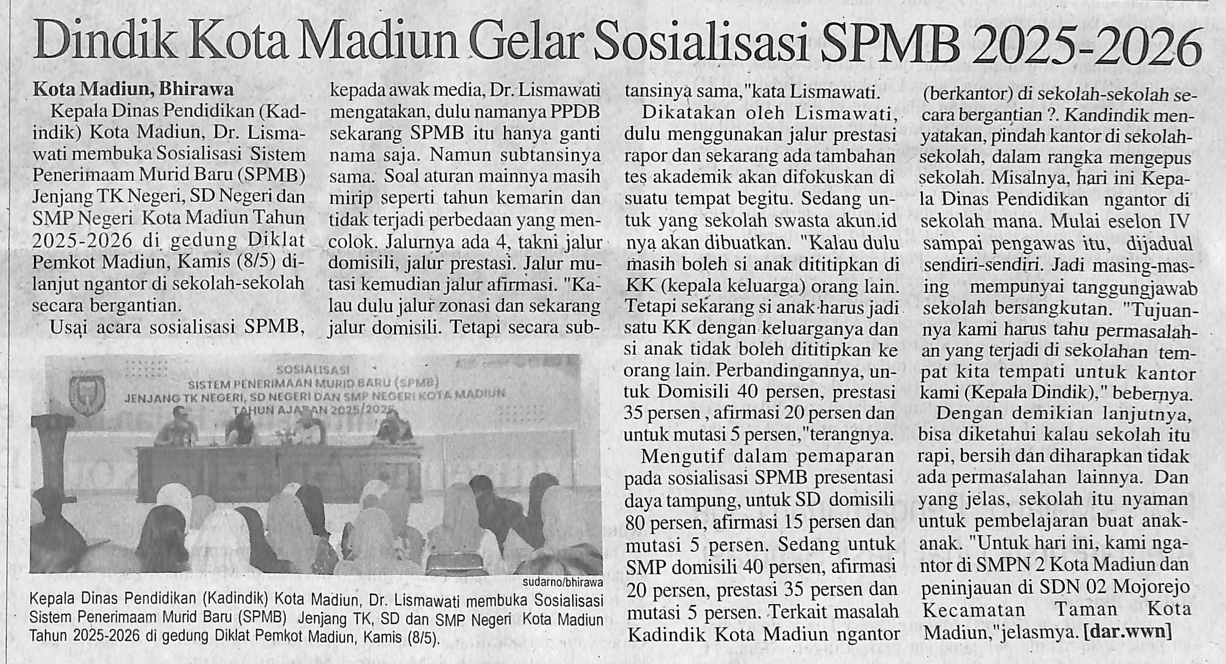 Dindik Kota Madiun Gelar Sosialisasi SPMB 2025-2026