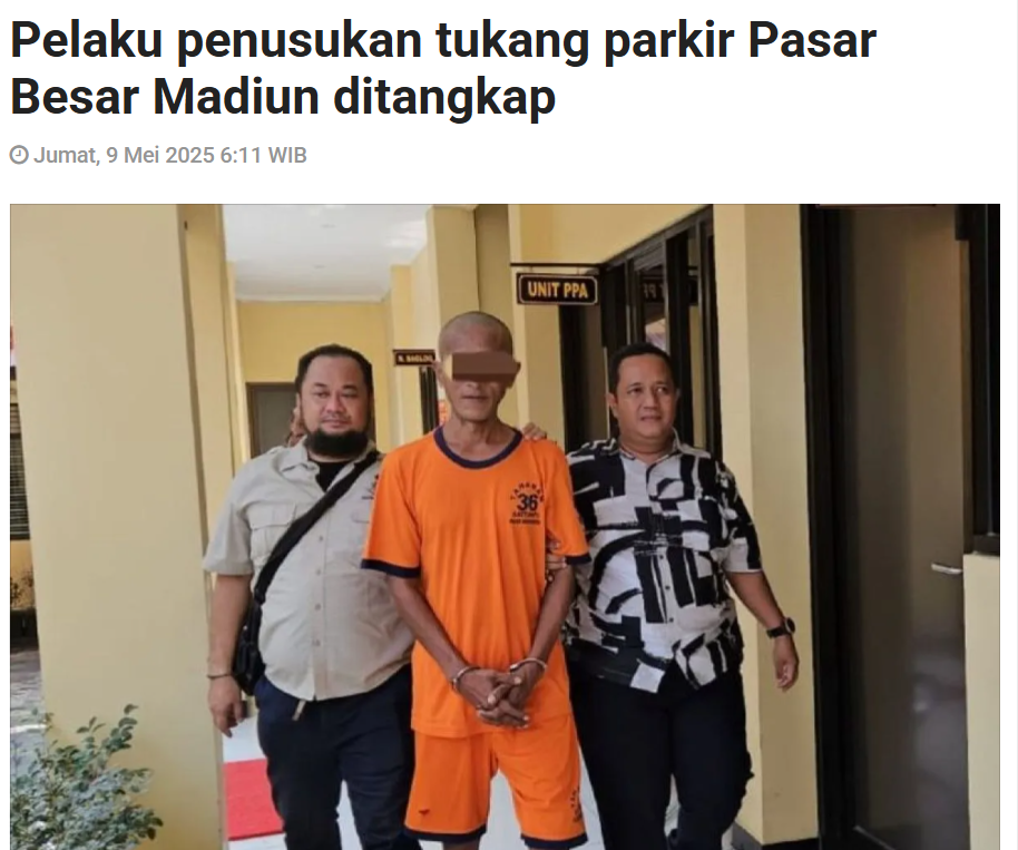 Pelaku penusukan tukang parkir Pasar Besar Madiun ditangkap