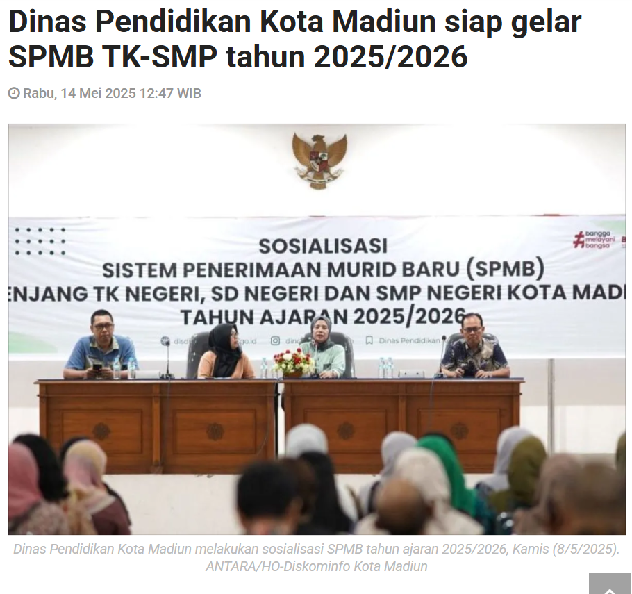 Dinas Pendidikan Kota Madiun siap gelar SPMB TK-SMP tahun 2025/2026