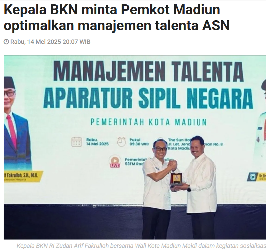 Kepala BKN minta Pemkot Madiun optimalkan manajemen talenta ASN