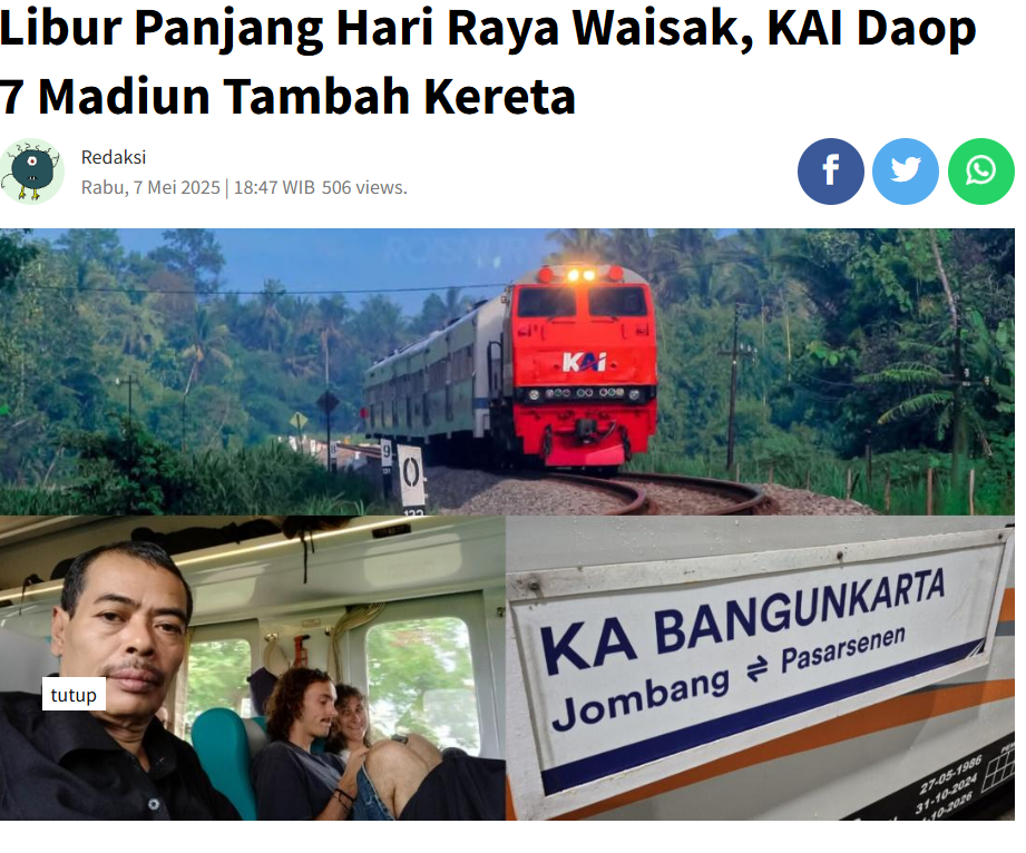 Libur Panjang Hari Raya Waisak, KAI Daop 7 Madiun Tambah Kereta