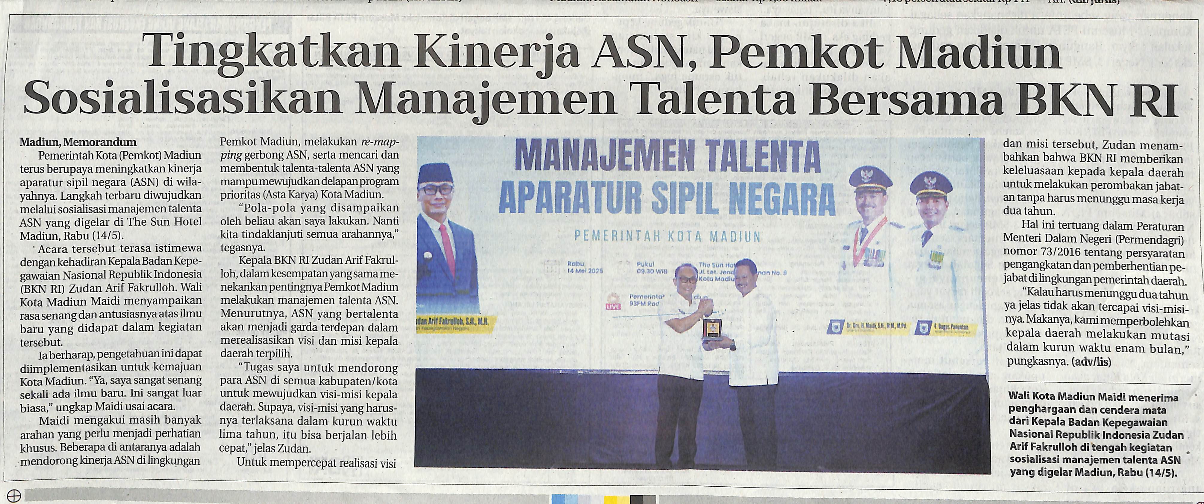 Tingkatkan Kinerja ASN, Pemkot Madiun Sosialisasikan Manajemen Talenta Bersama BKN RI