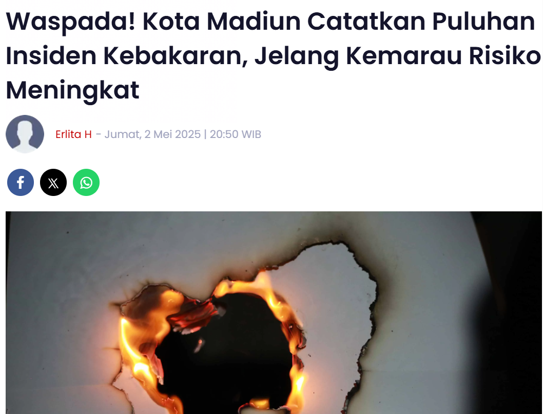 Waspada, Kota Madiun Catatkan Puluhan Insiden Kebakaran, Jelang Kemarau Risiko Meningkat