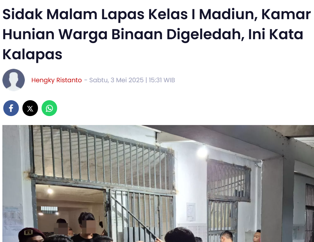 Sidak Malam Lapas Kelas I Madiun, Kamar Hunian Warga Binaan Digeledah, Ini Kata Kalapas