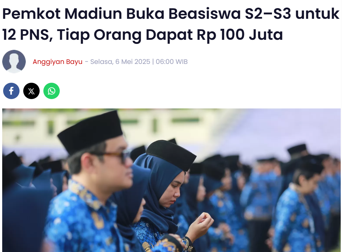 Pemkot Madiun Buka Beasiswa S2–S3 untuk 12 PNS, Tiap Orang Dapat Rp 100 Juta