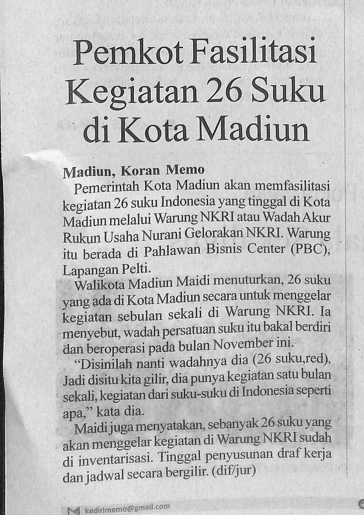 Pemkot Fasilitasi Kegiatan 26 Suku di Kota Madiun
