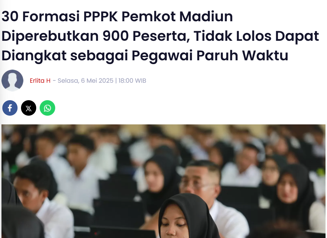 30 Formasi PPPK Pemkot Madiun Diperebutkan 900 Peserta, Tidak Lolos Dapat Diangkat sebagai Pegawai Paruh Waktu