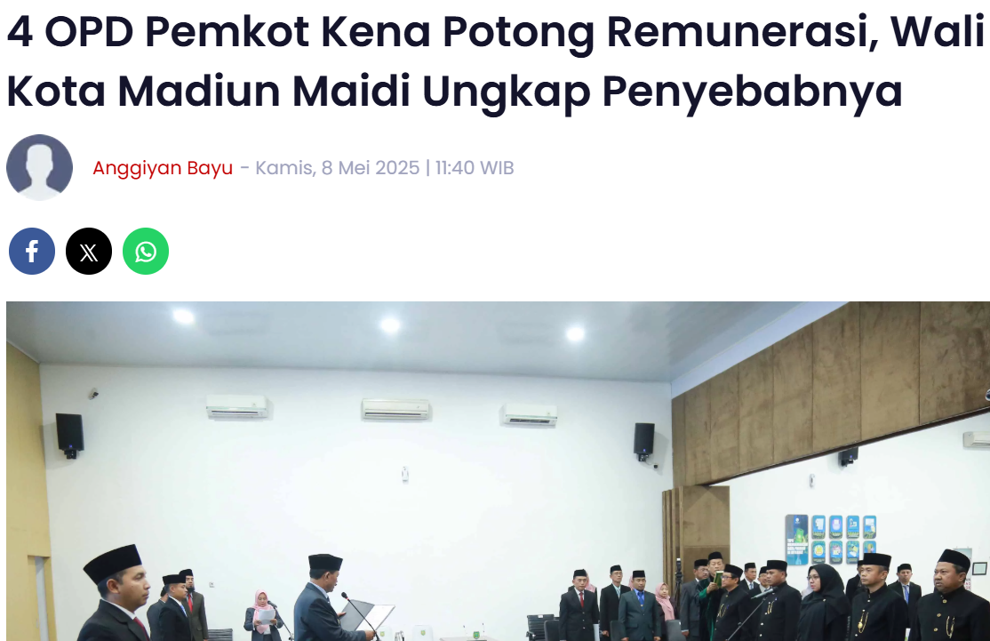 4 OPD Pemkot Kena Potong Remunerasi, Wali Kota Madiun Maidi Ungkap Penyebabnya