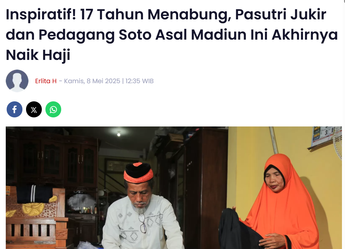 Inspiratif, 17 Tahun Menabung, Pasutri Jukir dan Pedagang Soto Asal Madiun Ini Akhirnya Naik Haji
