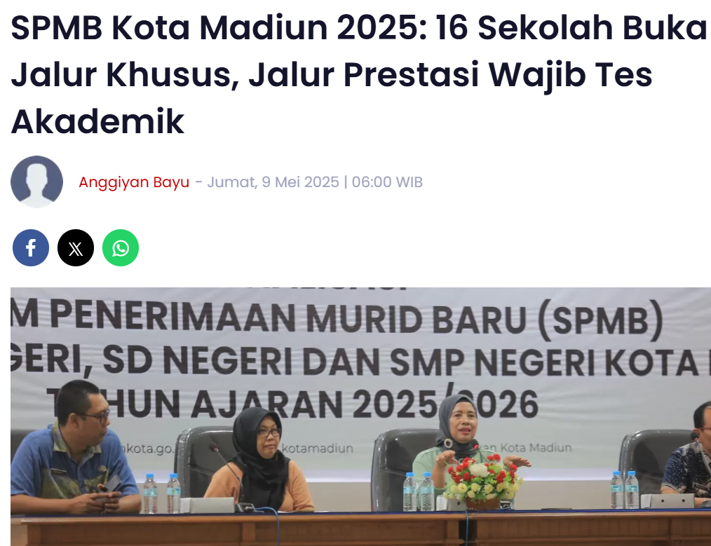 SPMB Kota Madiun 2025: 16 Sekolah Buka Jalur Khusus, Jalur Prestasi Wajib Tes Akademik