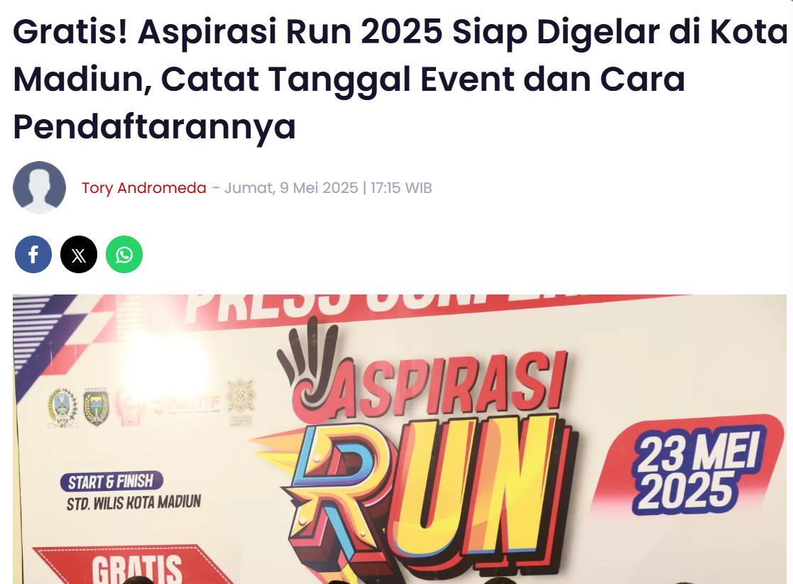 Gratis! Aspirasi Run 2025 Siap Digelar di Kota Madiun, Catat Tanggal Event dan Cara Pendaftarannya