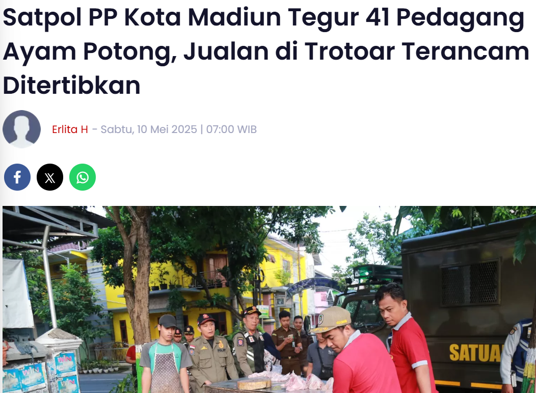 Satpol PP Kota Madiun Tegur 41 Pedagang Ayam Potong, Jualan di Trotoar Terancam Ditertibkan