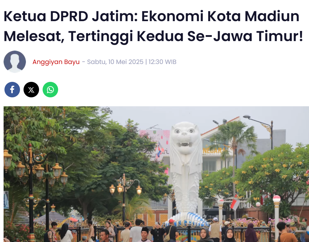Ketua DPRD Jatim: Ekonomi Kota Madiun Melesat, Tertinggi Kedua Se-Jawa Timur