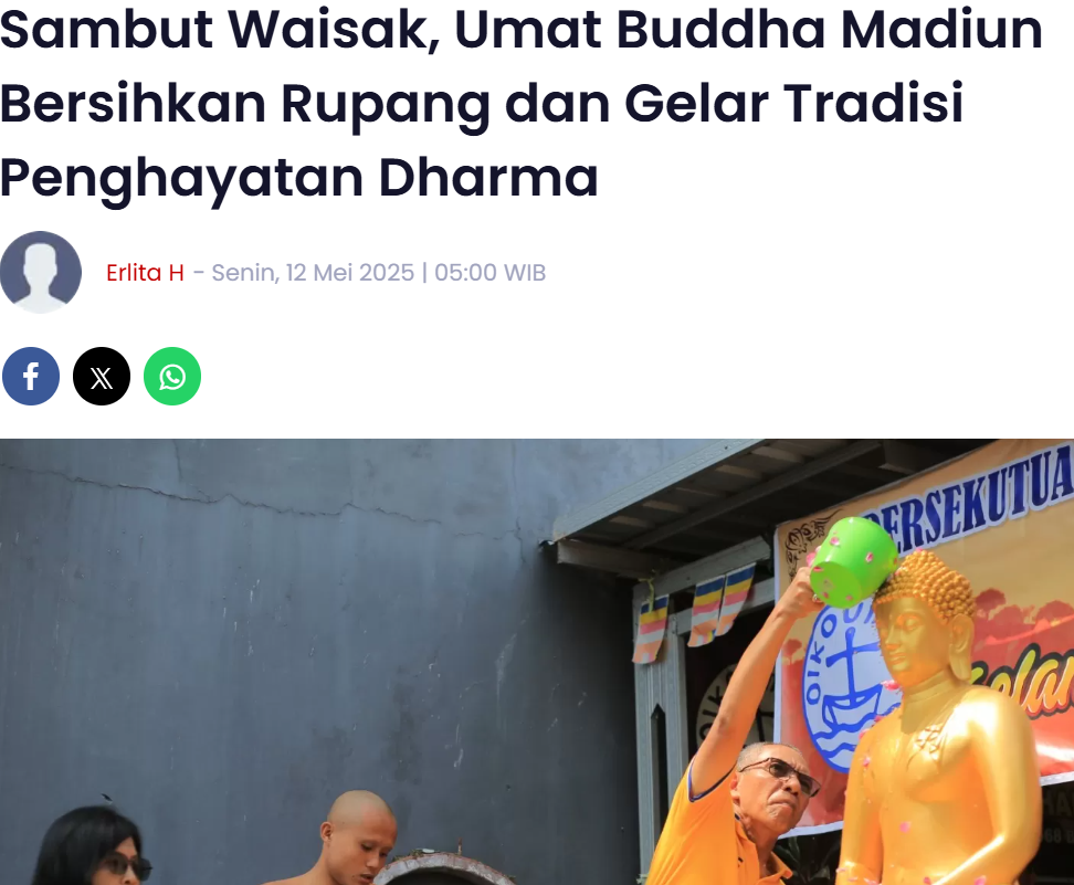Sambut Waisak, Umat Buddha Madiun Bersihkan Rupang dan Gelar Tradisi Penghayatan Dharma