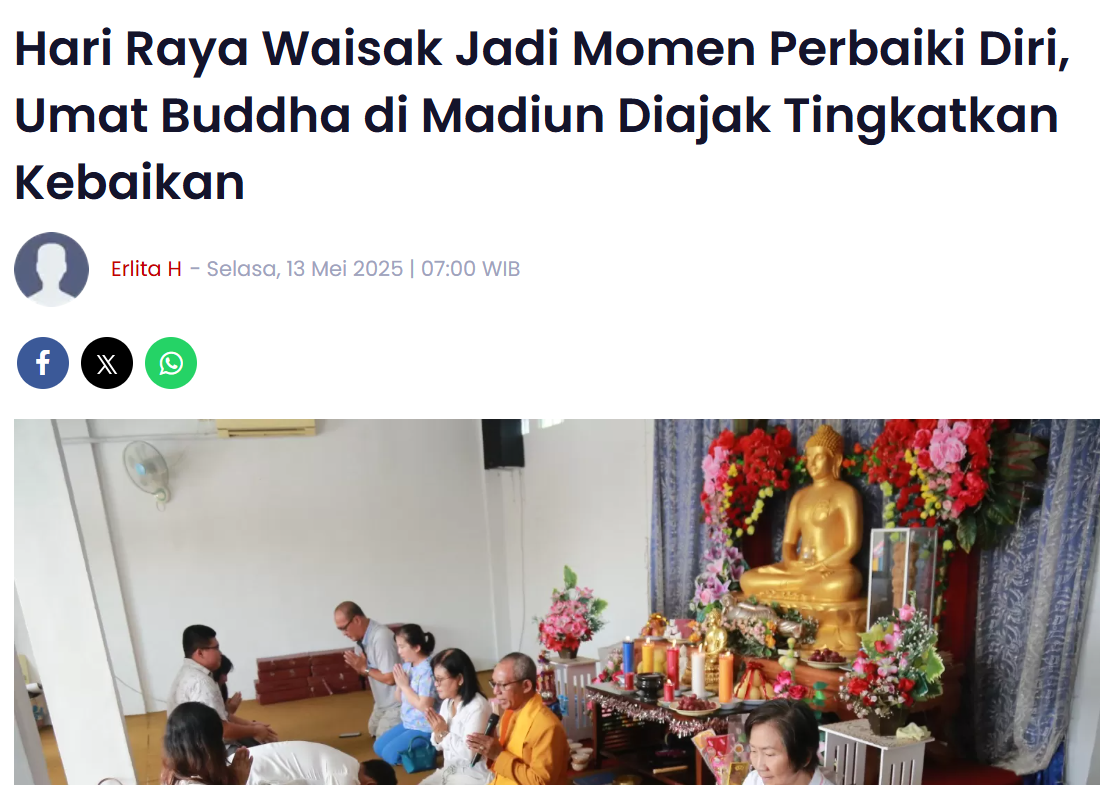 Hari Raya Waisak Jadi Momen Perbaiki Diri, Umat Buddha di Madiun Diajak Tingkatkan Kebaikan