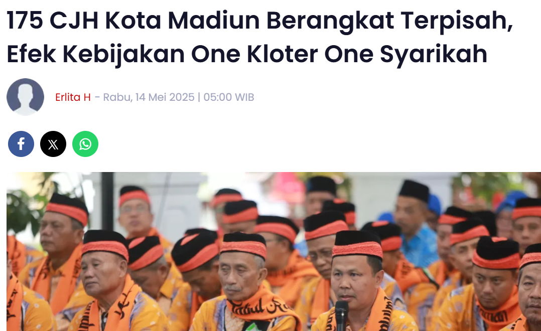 175 CJH Kota Madiun Berangkat Terpisah, Efek Kebijakan One Kloter One Syarikah