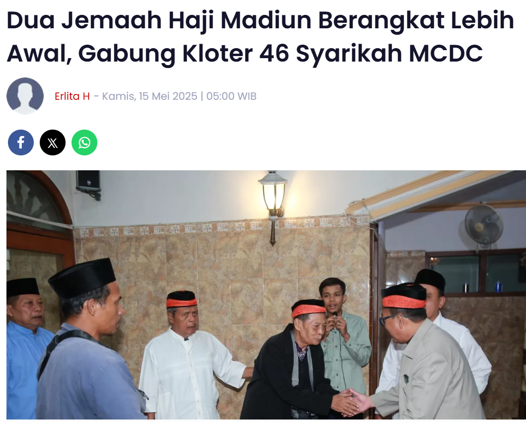 Dua Jemaah Haji Madiun Berangkat Lebih Awal, Gabung Kloter 46 Syarikah MCDC