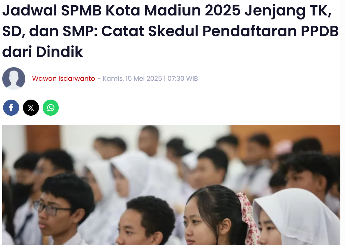 Jadwal SPMB Kota Madiun 2025 Jenjang TK, SD, dan SMP: Catat Skedul Pendaftaran PPDB dari Dindik
