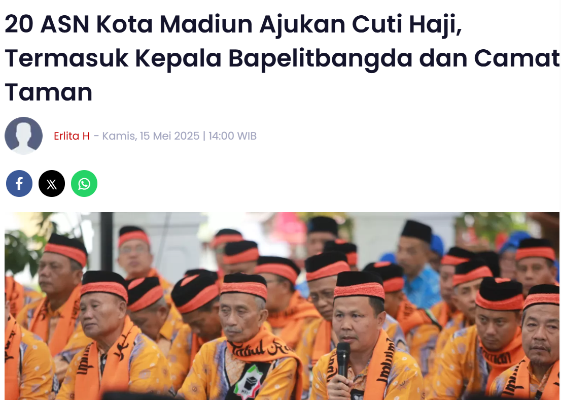 20 ASN Kota Madiun Ajukan Cuti Haji, Termasuk Kepala Bapelitbangda dan Camat Taman