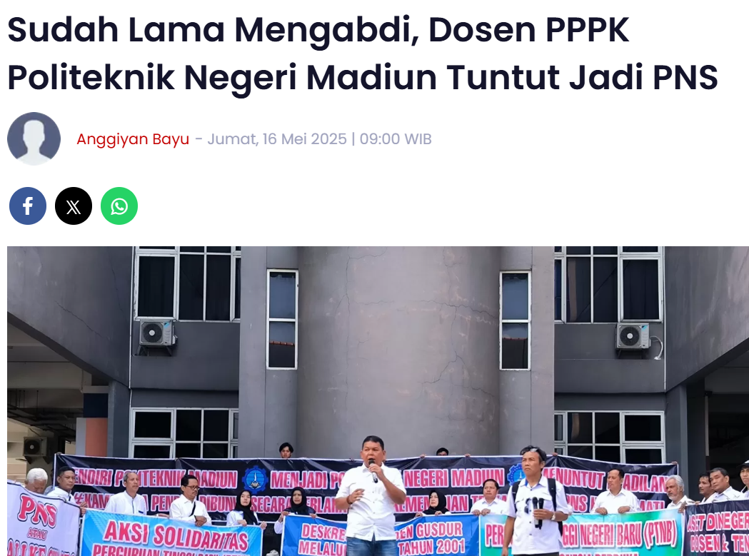 Sudah Lama Mengabdi, Dosen PPPK Politeknik Negeri Madiun Tuntut Jadi PNS