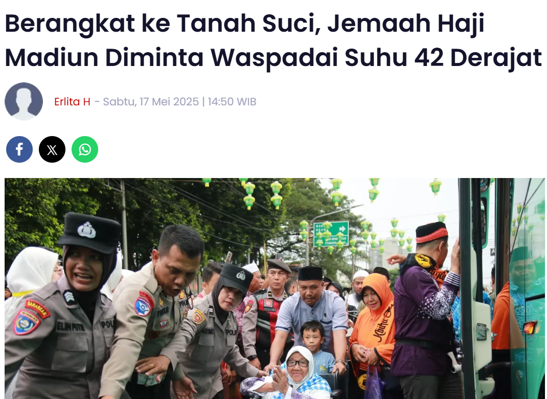 Berangkat ke Tanah Suci, Jemaah Haji Madiun Diminta Waspadai Suhu 42 Derajat