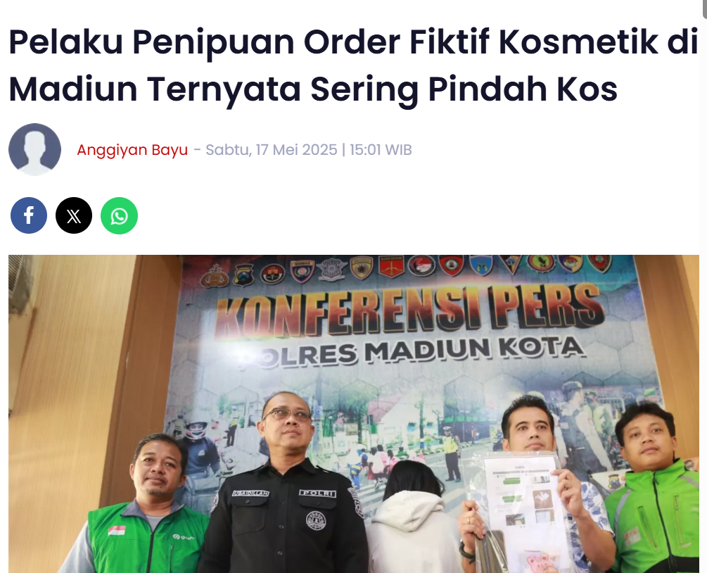 Pelaku Penipuan Order Fiktif Kosmetik di Madiun Ternyata Sering Pindah Kos